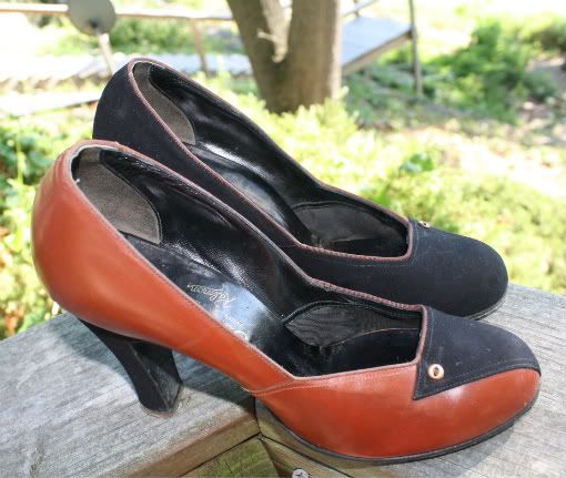 Vtg 40s 50s Pinup Two Tone Swing Shoes Heels 5 5 6 Ebay