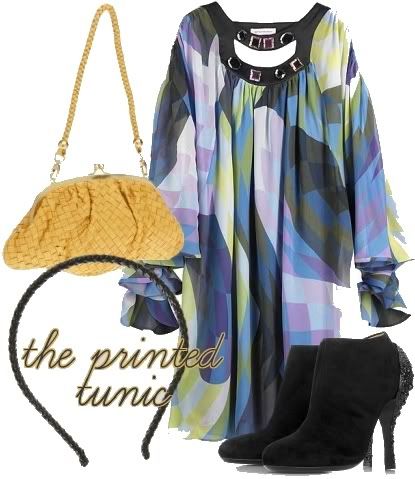 tunic dress, yellow purse, mui mui boots, urban outfitter headband