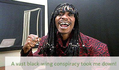 Dave Chappelle in character with the caption a vast black-wing conspiracy brought me down