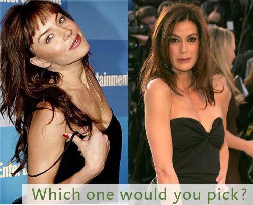 pictures of Krista Allen looking hot and Teri Hatcher looking botoxed side by side with the caption Which one would you pick?