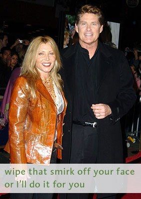 David Hasselhoff with his ex wife and the caption wipe that smirk off your face or I'll do it for you
