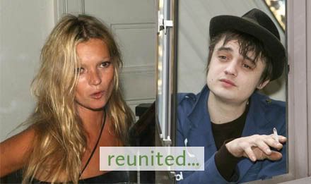 pictures of Kate Moss and Pete Doherty side by side. Both look haggard. Caption reads: reunited...