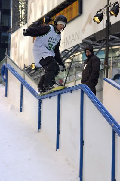 Snowboarders in Times Square