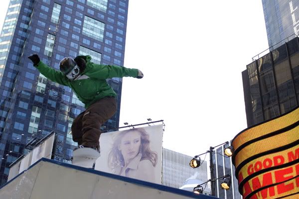 Snowboarders in Times Square