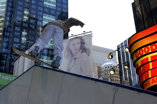 Snowboarders in Times Square