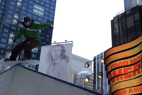 Snowboarders in Times Square