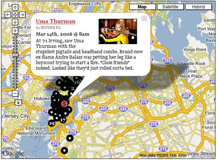 Gawker Stalker map of Uma Thurman sighting