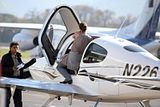 Angelina Jolie getting into a small plane