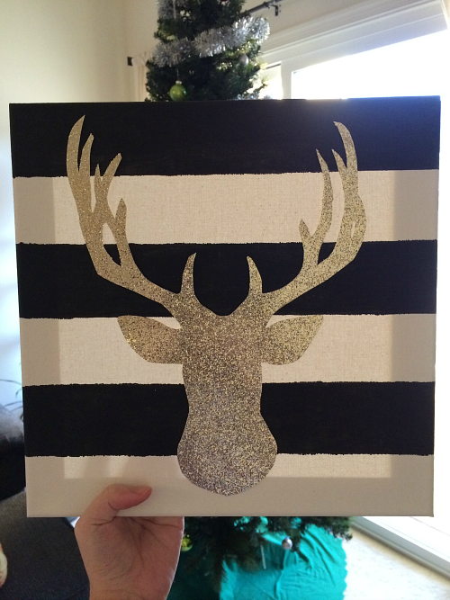 glitter deer head canvas christmas decoration