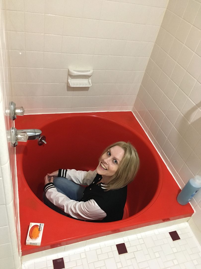 Update: My daughter came for a visit today (October 15, 2017) and sat right down in the tub, to give a sense of proportion and scale.