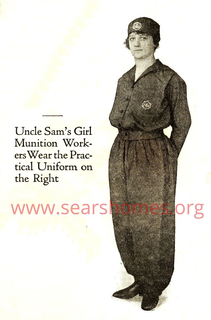 This image, from the 1918 Ladies Home Journal, shows the uniform of a munitions worker. 