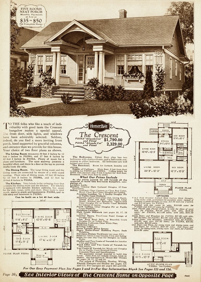 The Sears Crescent was a popular house for Sears, and probably arrived at the Alton train station in about 12,000 pieces. Some family labored for months to assemble their fine kit home (1929 catalog). 