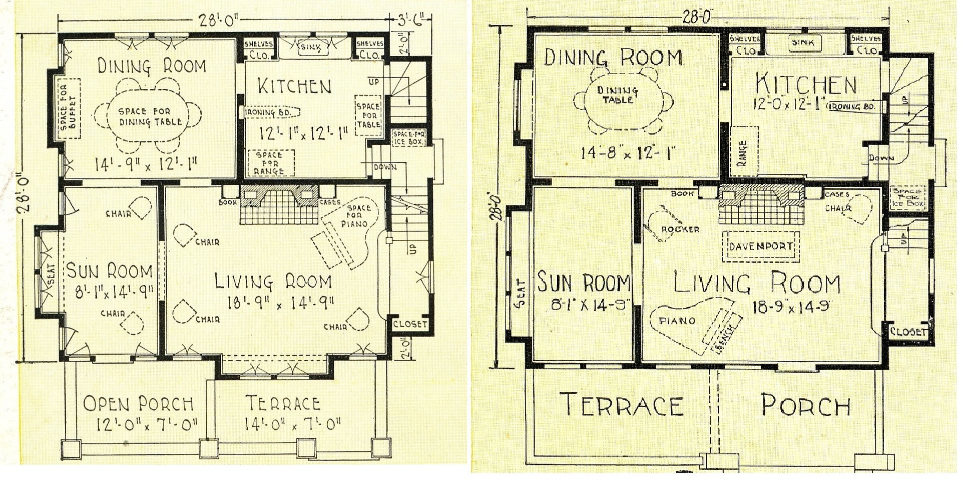 A side-by-side comparison of the two floor plans show some minor differences of the two houses. 
