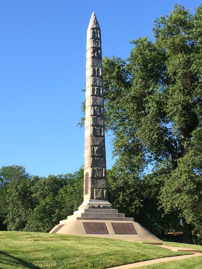 The 57-foot tall obelisk honors the 1,354 Confederate soldiers who died while imprisoned in Alton, by the Union.