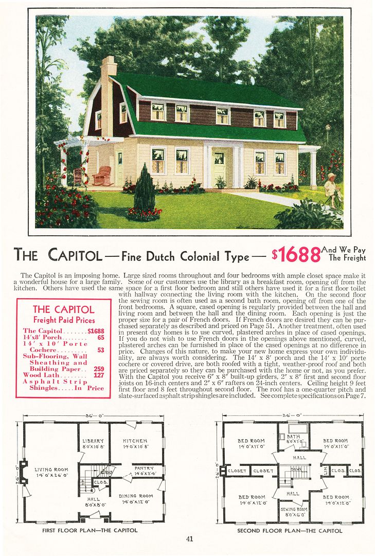 Sears offered about 370 designs of kit homes through their early 20th Century mail-order catalogs, but here in southeastern Virginia, Ive found more Aladdin kit homes than Sears. The Aladdin Capitol was one of their fancier homes (1937 catalog). 