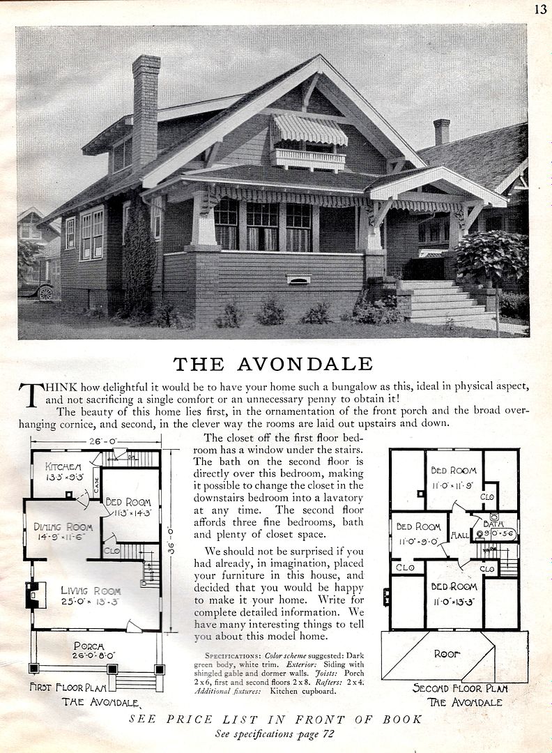 THere were six companies selling kit homes on a national level, and Sterling Homes (based in Bay City, Michigan) was one of them. Shown here is the Sterling Avondale (1920 catalog). 