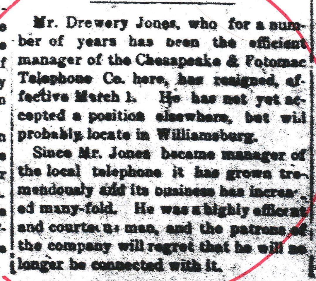 The only other tidbit I have is that on March 17, 1918, this item appeared in the Virginia Gazette.