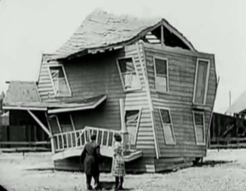 At least when Buster Keaton did something similiar to a kit house, it was funny. 