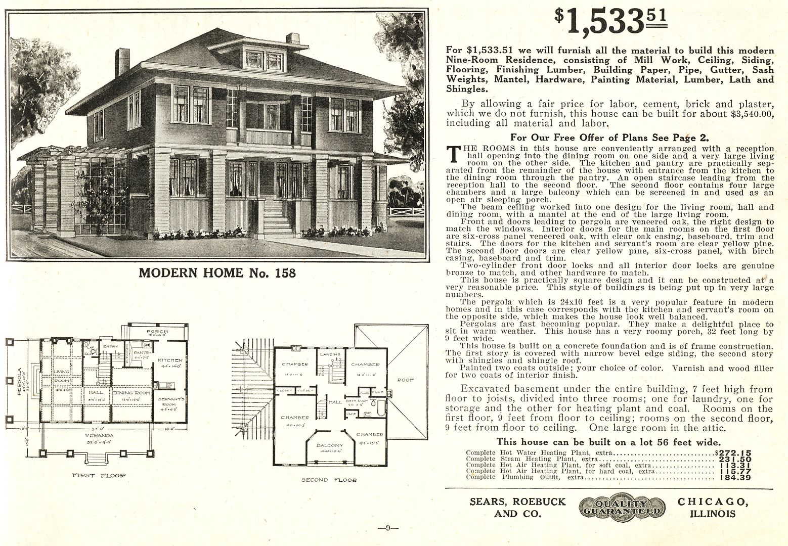 Sears Modern Home #158, as seen in the 1910 catalog. 