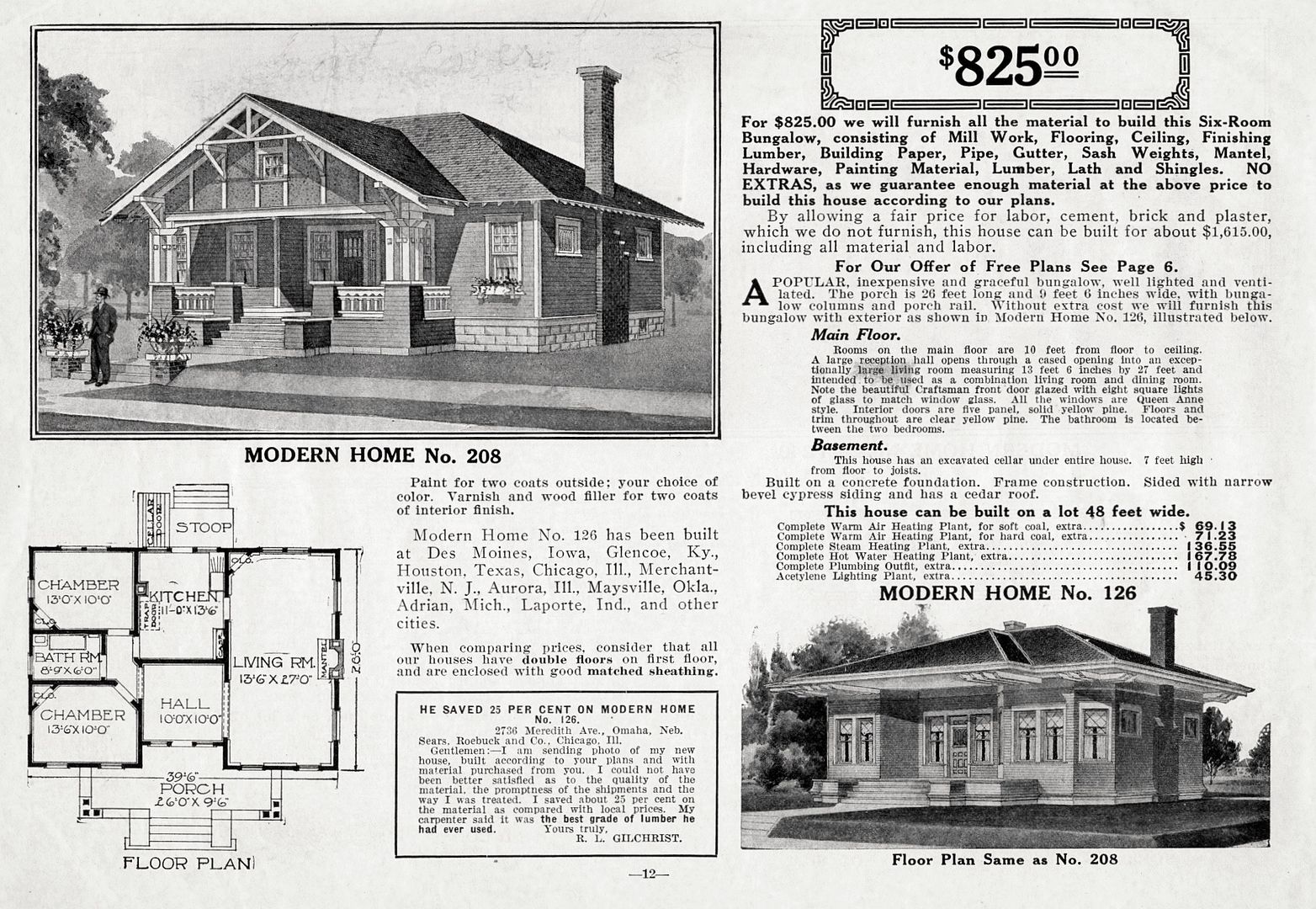 By 1914, Sears Modern Home #126 was relegated to sharing a page with the newly offered Modern Home #208 which would later be known as the Sears Elsmore. 