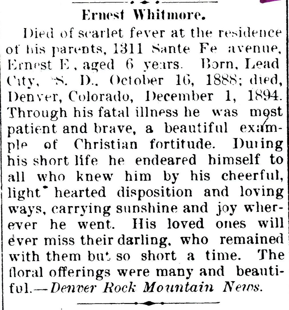 And December 1st 1894, young Ernie died of Smallpox.