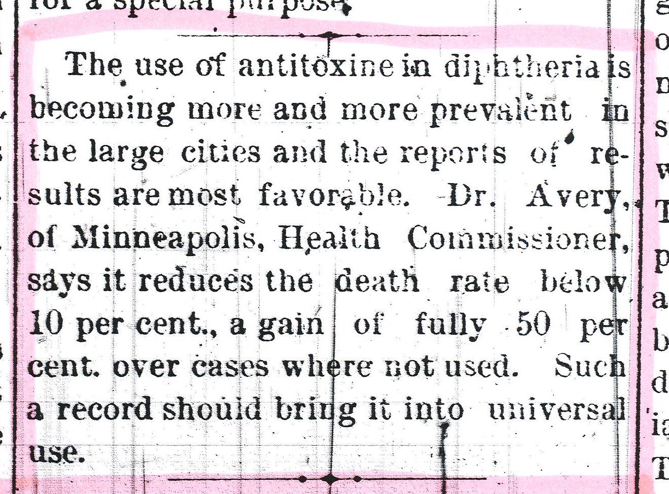 As mentioned in another blog, the anti-toxin was in use by 1895. If Addie *did* have diphtheria - which she did NOT - this anti-toxin had already proven itself to be a good remedy. 