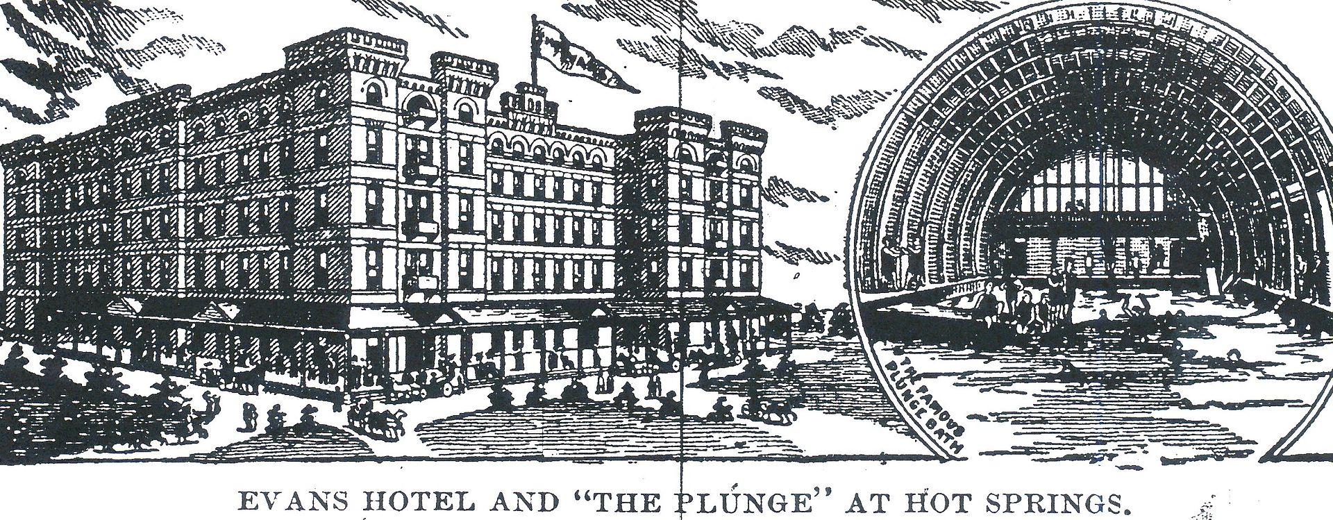 In this piece, she talks about The Evans Hotel and The Plunge. This line drawing was shown with the article. 