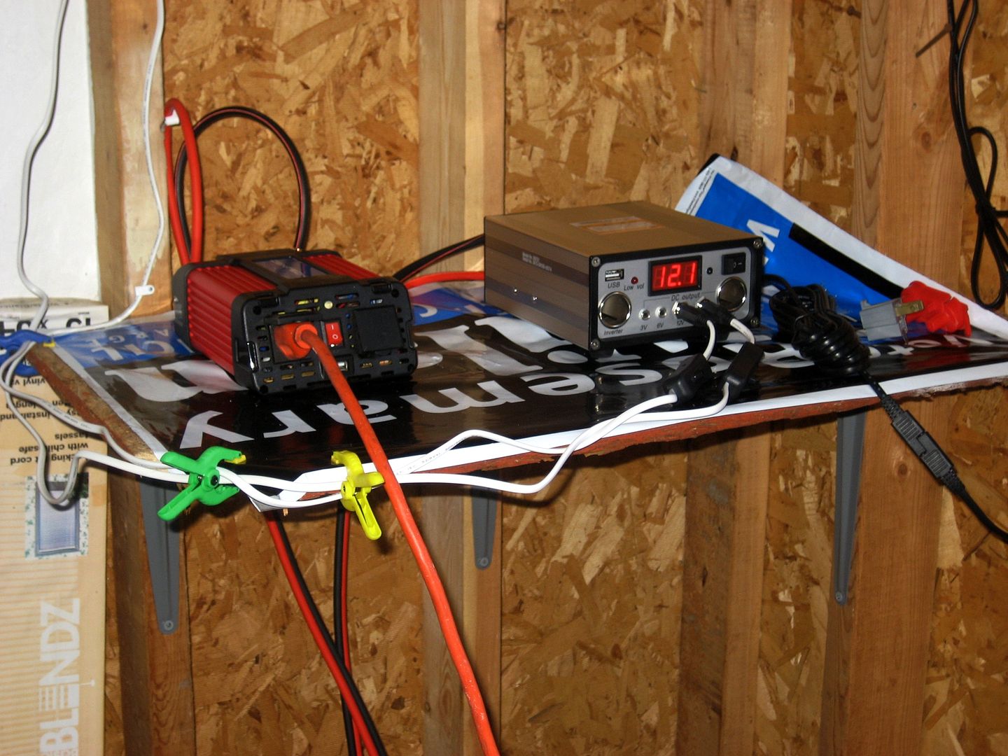 The electrical items (inverter, solar controller and battery) are inside the shed.