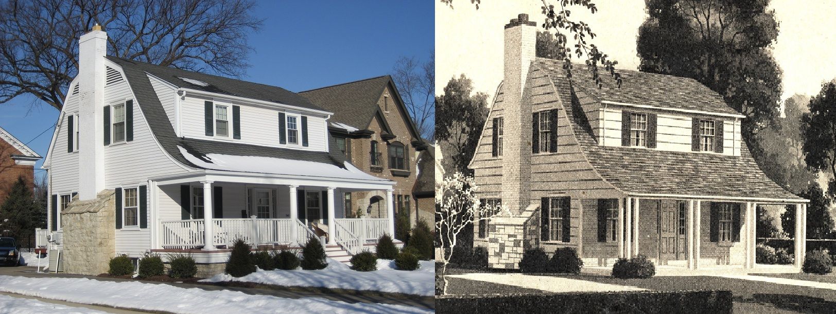 And heres a picture of a real Newbury (Elmhurst, IL) shown next to the catalog image. Youll notice that the house in Elmhurst actually looks like the catalog picture!