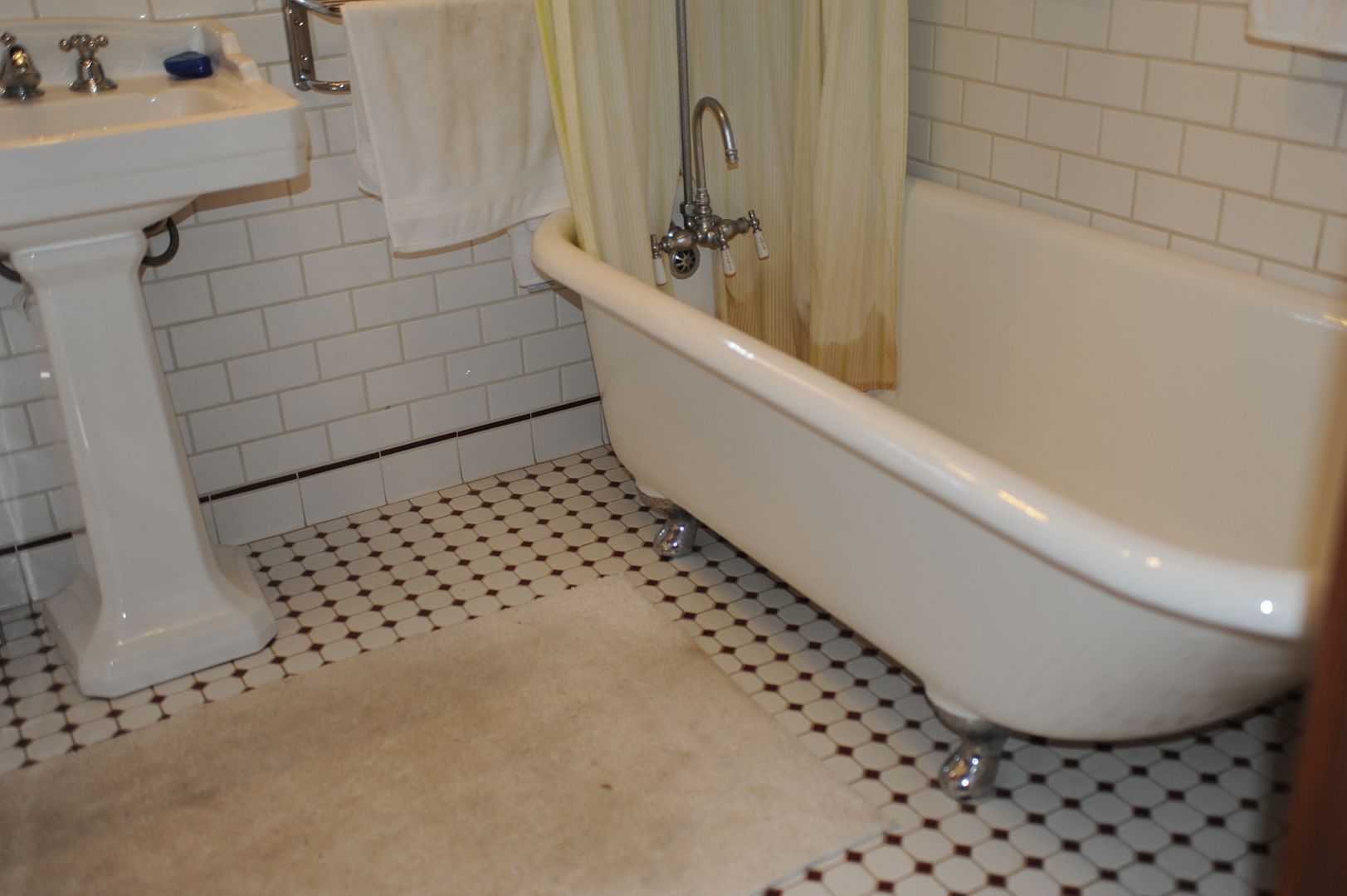 The bathroom has been renovated, but the original tub was saved.