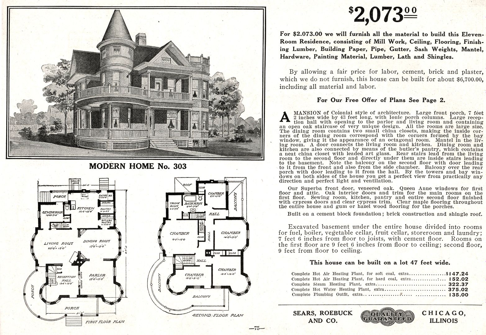 Modern Home #303 was offered only in the very rare 1910 Sears Modern Homes catalog. 