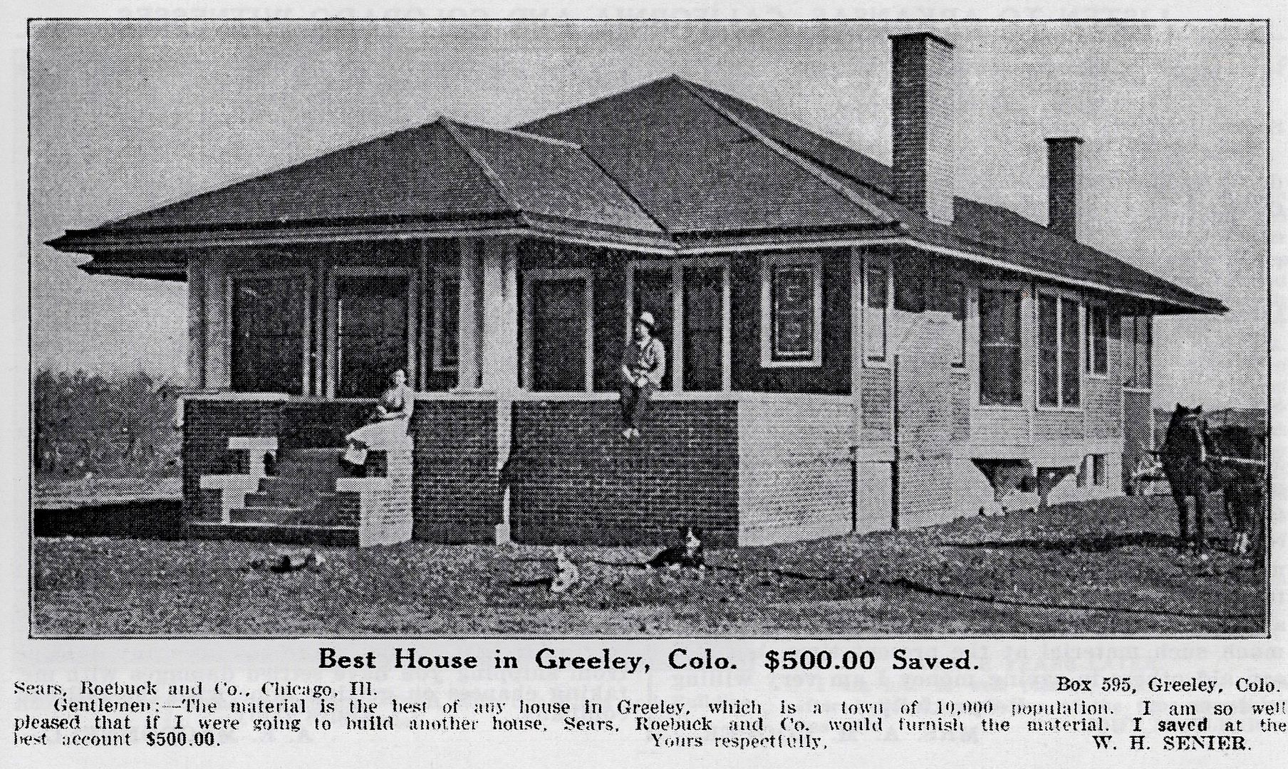 Thanks to Rachel Shoemaker for supplying this photo. It originally appeared in the 1912 Sears Modern Homes catalog. I erroneously identified a house in McHenry Illinois as the house in Greeley.