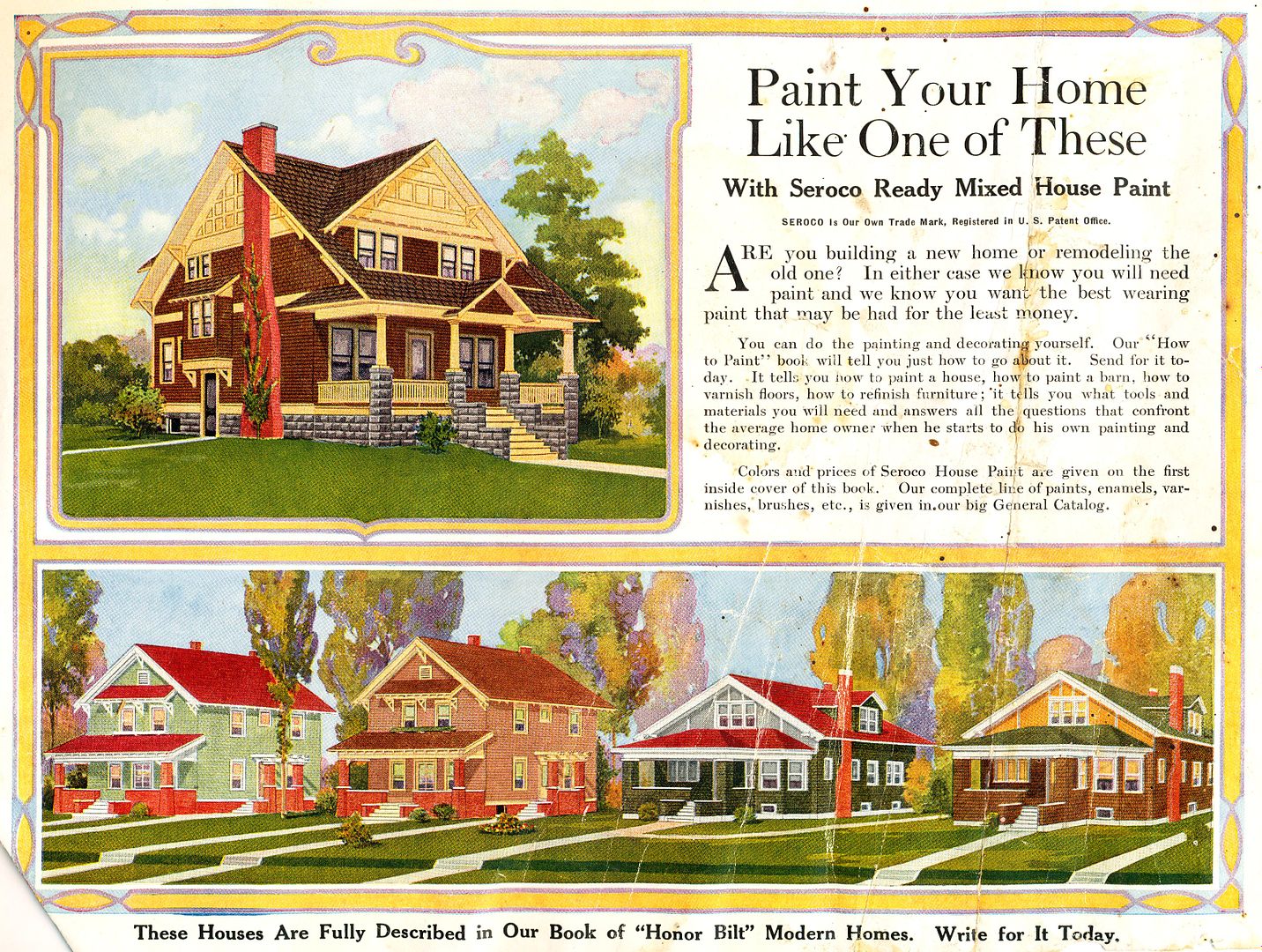 And yet, the back page of the catalog features an advertisement for Seroco Paint (first syllable of Sears, Roebuck and Company), and in that graphic, there are several Sears Homes featured. 