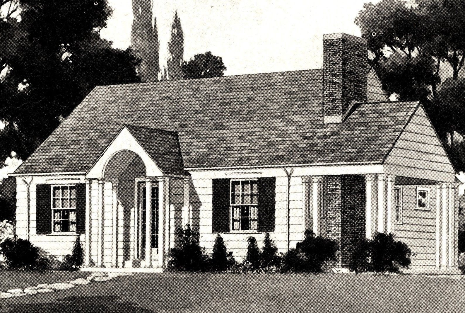 Original catalog image of the Sears (and Roebuck) Wexford (from the 1936 Sears Modern Homes catalog). 