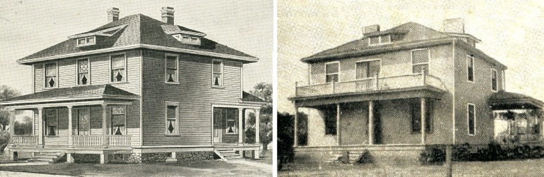 What the heck is that on the second floor? Is it a sliding glass door? Sure looks like it. But this came from a 1909 cataalog, well before the advent of such inventions.