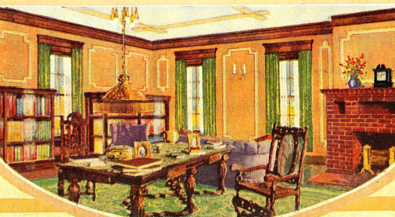 Notice the detail on the living room fireplace. This is a classic design for a Sears fireplace.