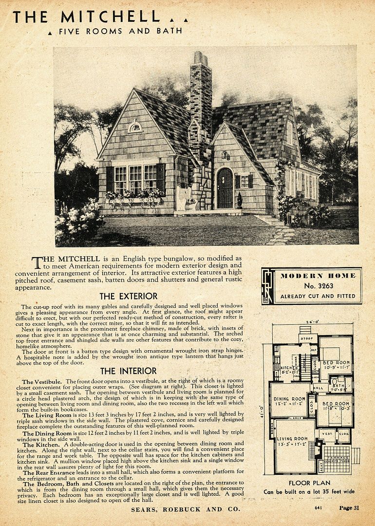 Sears Mitchell as seen in the 1936 Sears Modern Homes catalog. This was one of their most popular home.