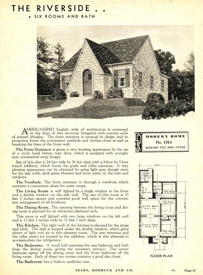The Sears Riverside, as seen in the 1934 Sears Modern Homes catalog. 