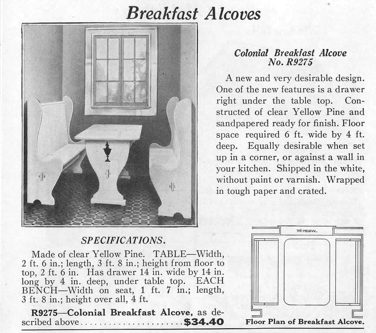 This nook appeared in Norwood Sash and Doors Building Materials catalog (1924). Norwood Sash and Door (in Norwood Ohio), supplied a lot of millwork for Sears kit homes.