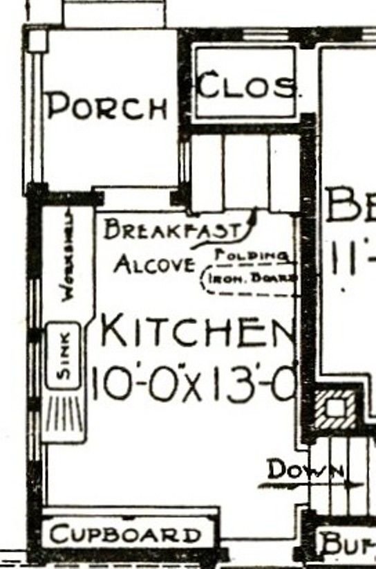 This floorplan for the Sears Ashmore shows the placement of their nook. 