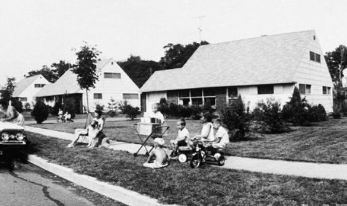 This iconic image from Life Magazine shows the Levittown NY neighborhood in the late 1950s. 
