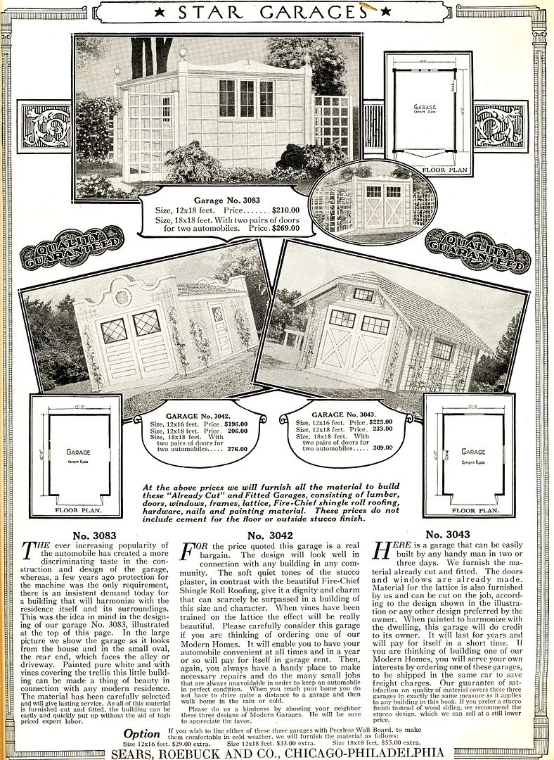 In the back pages of the 1921 Sears Modern Homes catalog, youll find a page devoted to their garages.