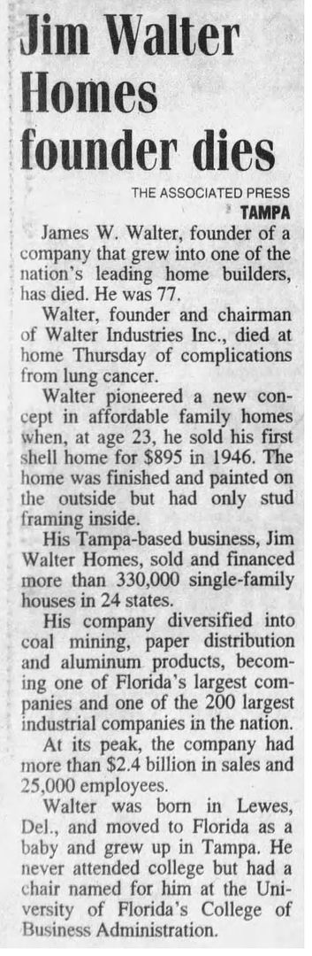 And heres the obituary that appeared January 8, 2000 in the Tallahassee Democrat. 