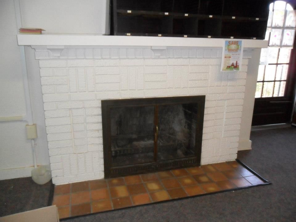 Despite some serious searching, Ive not been able to find a corresponding fireplace design in either the Sears or Wardway catalogs.  Virgil would have hired a local brick mason to do the fireplace mantel and exterior veneer, and perhaps the local mason had his own ideas about what pattern to use on the fireplace. The pattern used here is a match to the pattern on the brick exterior. 