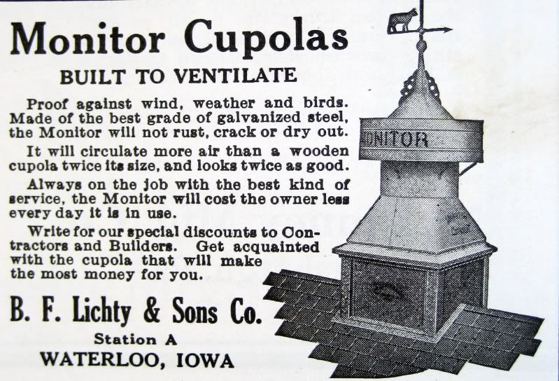 Ad from 1915 building magazine showing Monitor vent