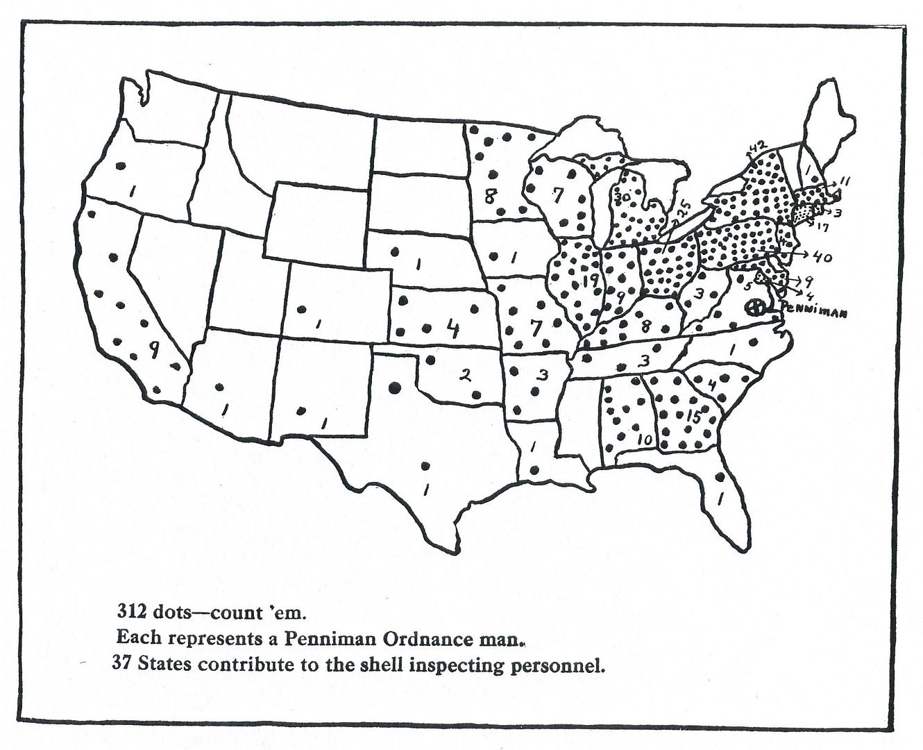 This map from The Shell Inspector shows that the men came from all over the country.