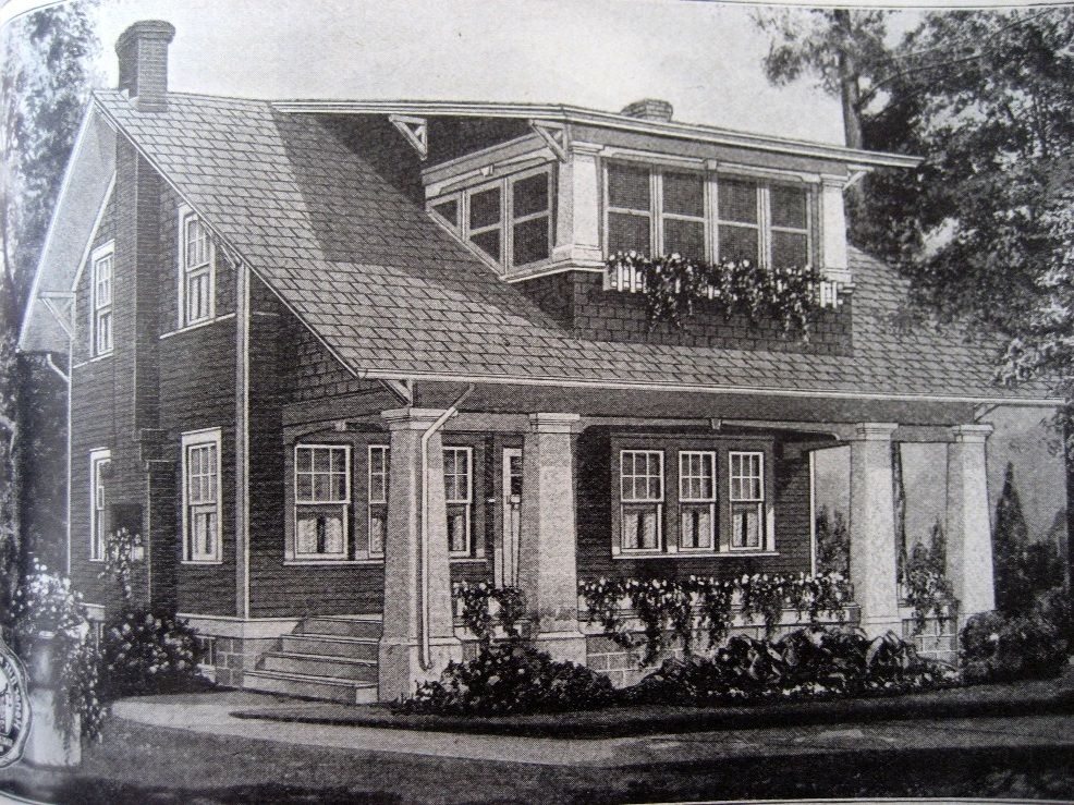 The Sears Sunbeam was offered in two versions: One had the open sleeping porch and one had a glassed-in porch. Below is a catalog picture of the house with the enclosed porch, which is more similar to the house pictured above.