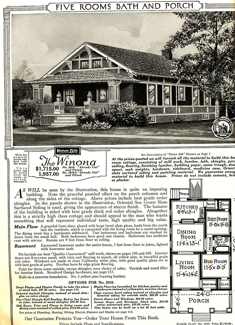 The Sears Winona, as featured in the 1921 Sears Modern Homes catalog. The house in Raleigh (see below) is just a spot-on match, a rarity in a house of this age!