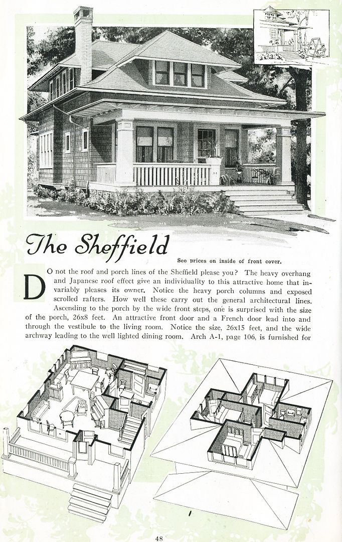 In addition to Sears, Roanoke has kit homes from several other national kit home companies, such as Montgomery Ward, Harris Brothers, Sterling and Aladdin. Heres a picture of the Aladdin Sheffield as seen in the 1919 catalog. 
