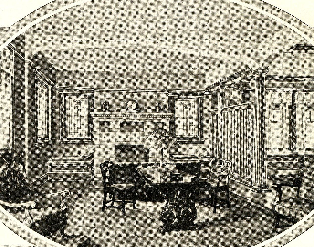 The 1919 Sears Modern Homes catalog shows the dining room, which was massive.